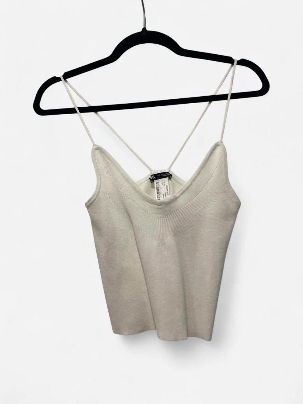 Zara’s white Ribbed V-Neck knit Spaghetti Strap Cami